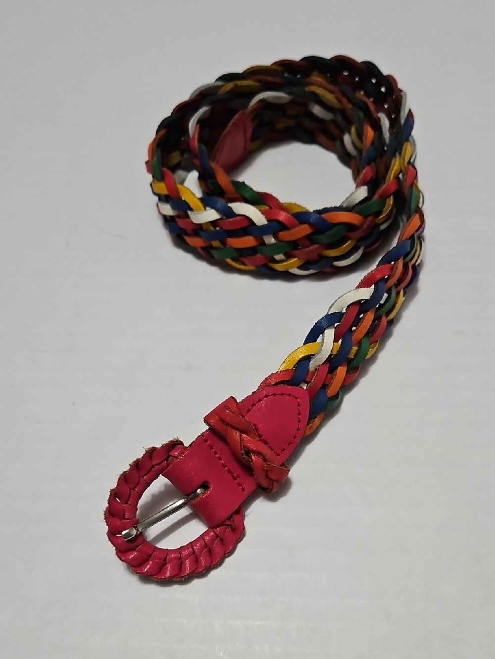 Capezia Braided Multicolor Leather Belt with Red Leather Accent Size S-M